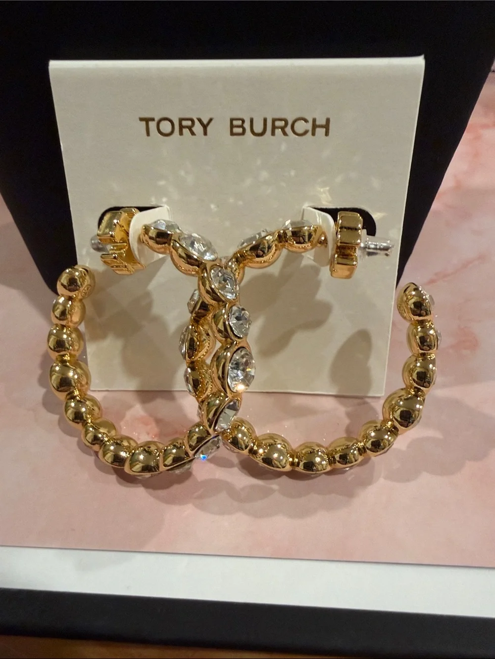 Tory Burch | Gold Plated Crystal Hoop Earrings | Large